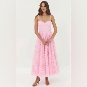 hutch design amara pink 3d floral tulle oraganza girly maxi dress size 2 NEW